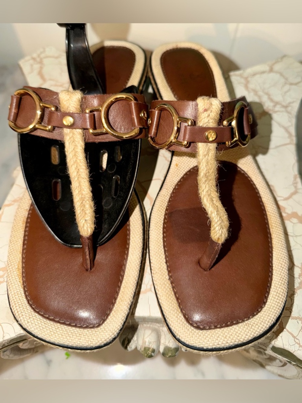 Cole Haan Brown Leather & Rope Women's Thong Sandals